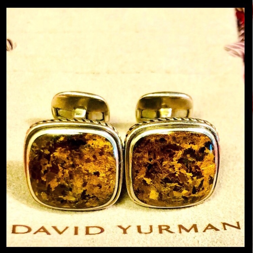 David Yurman Sterling Silver Bronzite Cufflinks